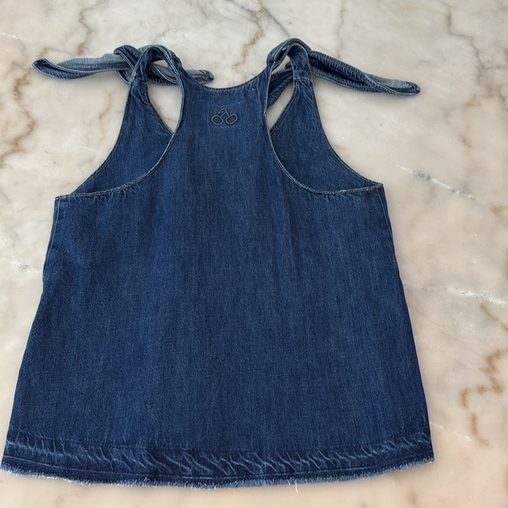 Bimba Y Lola Dark blue denim top Blue Denim Tie-Shoulder Top Sz L - Picture 10 of 12